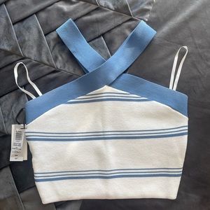 Babaton Cropped Sculpt Knit Criss Cross Halter size M